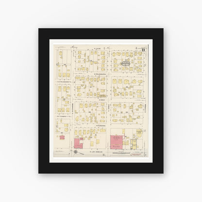 Old map wall art mockup — black gallery frame with white mat — Sanborn Fire Insurance Map from Anaheim, Orange County, California (1922), Sheet #0011