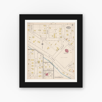 Old map wall art mockup — black gallery frame with white mat — Sanborn Fire Insurance Map from Buffalo, Wright County, Minnesota (1922), Sheet #0003