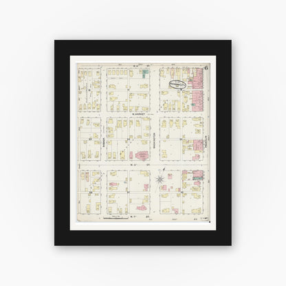 Old map wall art mockup — black gallery frame with white mat — Sanborn Fire Insurance Map from Michigan City, La Porte County, Indiana (1889), Sheet #0006
