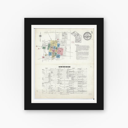 Old map wall art mockup — black gallery frame with white mat — Sanborn Fire Insurance Map from Coldwater, Branch County, Michigan (1914), Sheet #0001
