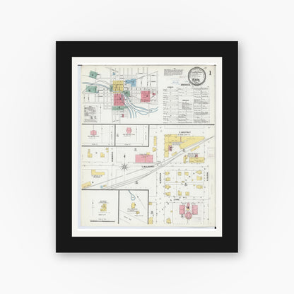 Old map wall art mockup — black gallery frame with white mat — Sanborn Fire Insurance Map from Albion, Calhoun County, Michigan (1900), Sheet #0001