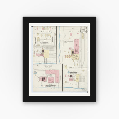 Old map wall art mockup — black gallery frame with white mat — Sanborn Fire Insurance Map from Ironton, Lawrence County, Ohio (1885), Sheet #0006
