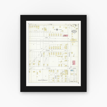 Old map wall art mockup — black gallery frame with white mat — Sanborn Fire Insurance Map from Waukegan, Lake County, Illinois (1912), Sheet #0002