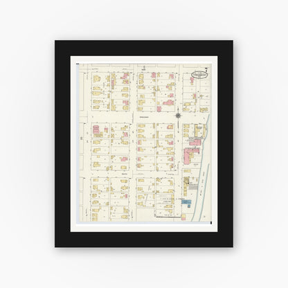 Old map wall art mockup — black gallery frame with white mat — Sanborn Fire Insurance Map from Tipp City, Miami County, Ohio (1911), Sheet #0007