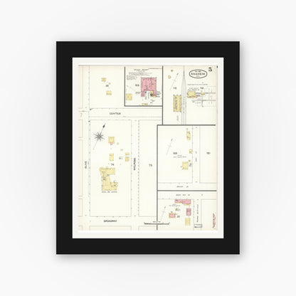Old map wall art mockup — black gallery frame with white mat — Sanborn Fire Insurance Map from Anaheim, Orange County, California (1894), Sheet #0005