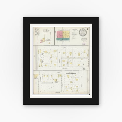 Old map wall art mockup — black gallery frame with white mat — Sanborn Fire Insurance Map from Milford, Iroquois County, Illinois (1893) - Complete Map Set