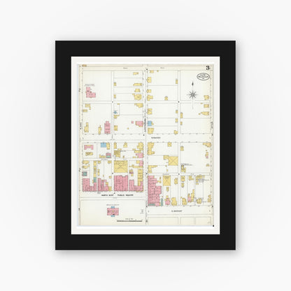 Old map wall art mockup — black gallery frame with white mat — Sanborn Fire Insurance Map from Mercer, Mercer County, Pennsylvania (1904), Sheet #0003