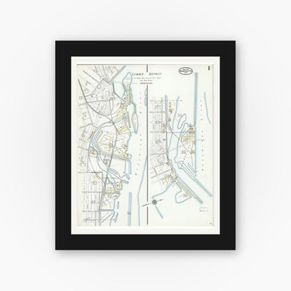 Old map wall art mockup — black gallery frame with white mat — Sanborn Fire Insurance Map from Marinette, Marinette County, Wisconsin (1910) - Complete Map Set