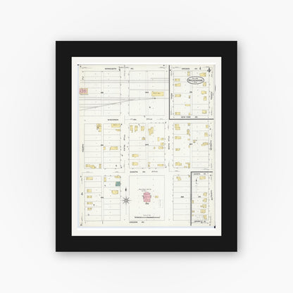 Old map wall art mockup — black gallery frame with white mat — Sanborn Fire Insurance Map from Breckenridge, Wilkin County, Minnesota (1909), Sheet #0004