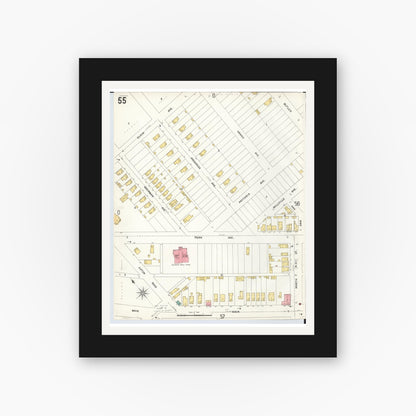 Old map wall art mockup — black gallery frame with white mat — Sanborn Fire Insurance Map from Hamilton, Butler County, Ohio (1899), Sheet #0055
