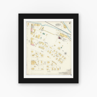 Old map wall art mockup — black gallery frame with white mat — Sanborn Fire Insurance Map from Apalachicola, Franklin County, Florida (1903), Sheet #0002