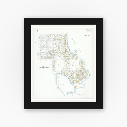 Old map wall art mockup — black gallery frame with white mat — Sanborn Fire Insurance Map from Buckeye Lake, Licking County, Ohio (1946), Sheet #0007