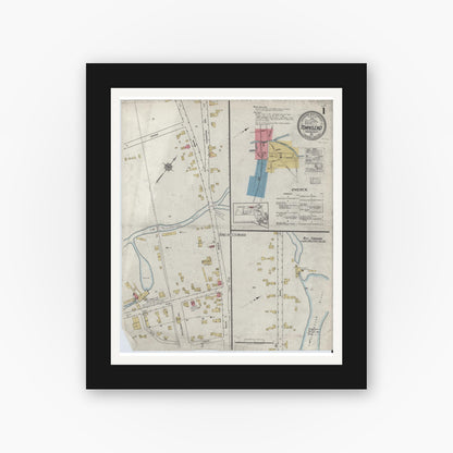 Old map wall art mockup — black gallery frame with white mat — Sanborn Fire Insurance Map from Townsend, Middlesex County, Massachusetts (1917) - Complete Map Set