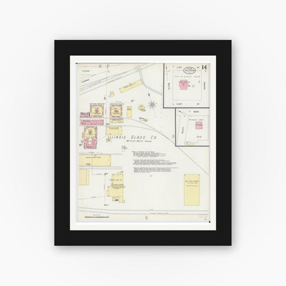 Old map wall art mockup — black gallery frame with white mat — Sanborn Fire Insurance Map from Alton, Madison County, Illinois (1897), Sheet #0014