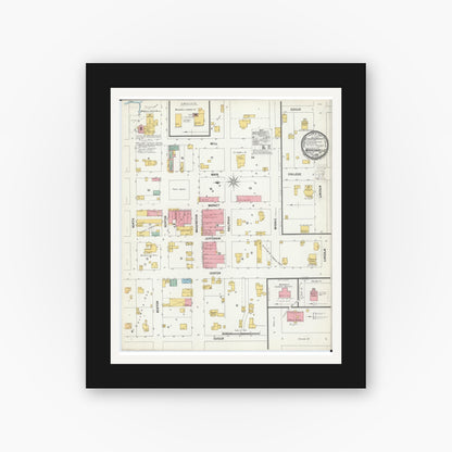 Old map wall art mockup — black gallery frame with white mat — Sanborn Fire Insurance Map from Marionville, Lawrence County, Missouri (1900), Sheet #0001