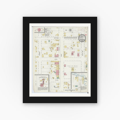 Old map wall art mockup — black gallery frame with white mat — Sanborn Fire Insurance Map from Centreville, Saint Joseph County, Michigan (1899), Sheet #0001