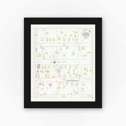 Old map wall art mockup — black gallery frame with white mat — Sanborn Fire Insurance Map from Crown Point, Lake County, Indiana (1910), Sheet #0002
