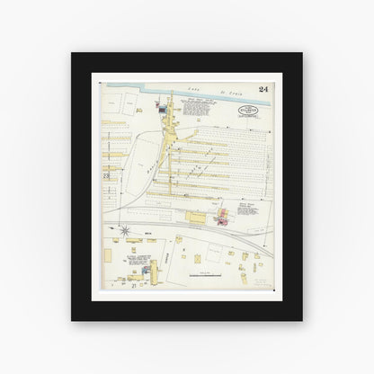 Old map wall art mockup — black gallery frame with white mat — Sanborn Fire Insurance Map from Stillwater, Washington County, Minnesota (1898), Sheet #0024