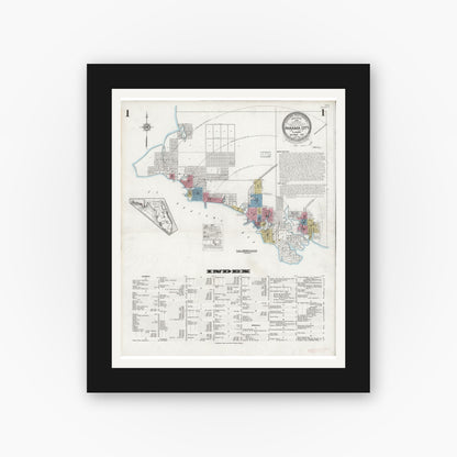 Old map wall art mockup — black gallery frame with white mat — Sanborn Fire Insurance Map from Panama City, Bay County, Florida (1927) - Complete Map Set