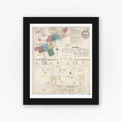 Old map wall art mockup — black gallery frame with white mat — Sanborn Fire Insurance Map from Addison, Steuben County, New York (1945), Sheet #0001