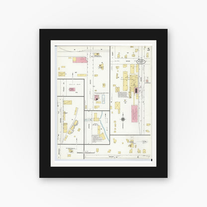 Old map wall art mockup — black gallery frame with white mat — Sanborn Fire Insurance Map from Hart, Oceana County, Michigan (1910), Sheet #0005