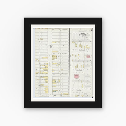 Old map wall art mockup — black gallery frame with white mat — Sanborn Fire Insurance Map from Gladstone, Delta County, Michigan (1893), Sheet #0002