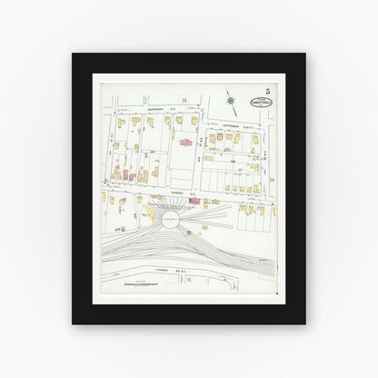 Old map wall art mockup — black gallery frame with white mat — Sanborn Fire Insurance Map from Charlottesville, Independent Cities, Virginia (1920), Sheet #0005