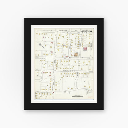 Old map wall art mockup — black gallery frame with white mat — Sanborn Fire Insurance Map from Westfield, Union County, New Jersey (1916), Sheet #0010