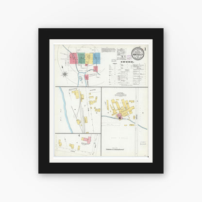 Old map wall art mockup — black gallery frame with white mat — Sanborn Fire Insurance Map from Monticello, Sullivan County, New York (1904), Sheet #0001
