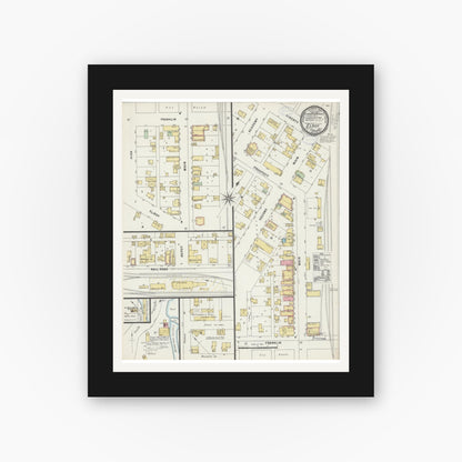 Old map wall art mockup — black gallery frame with white mat — Sanborn Fire Insurance Map from Elroy, Juneau County, Wisconsin (1898), Sheet #0001