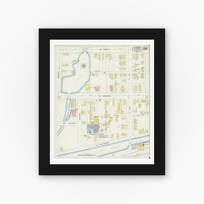Old map wall art mockup — black gallery frame with white mat — Sanborn Fire Insurance Map from Rome, Oneida County, New York (1894), Sheet #0019