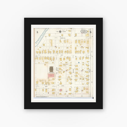 Old map wall art mockup — black gallery frame with white mat — Sanborn Fire Insurance Map from Caldwell, Noble County, Ohio (1932), Sheet #0005