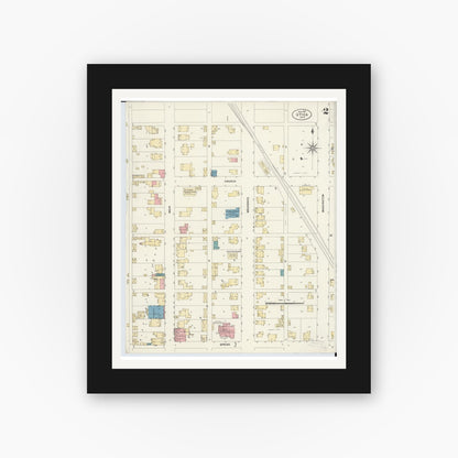 Old map wall art mockup — black gallery frame with white mat — Sanborn Fire Insurance Map from Utica, Licking County, Ohio (1907), Sheet #0002