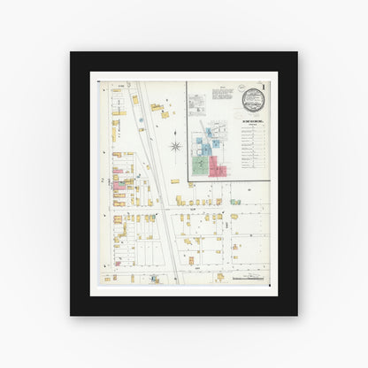 Old map wall art mockup — black gallery frame with white mat — Sanborn Fire Insurance Map from Montgomery, Le Sueur  County, Minnesota (1899), Sheet #0001