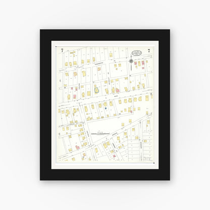 Old map wall art mockup — black gallery frame with white mat — Sanborn Fire Insurance Map from Louisville, Stark County, Ohio (1923), Sheet #0007