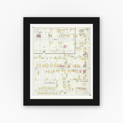 Old map wall art mockup — black gallery frame with white mat — Sanborn Fire Insurance Map from Salem, Columbiana County, Ohio (1898), Sheet #0003