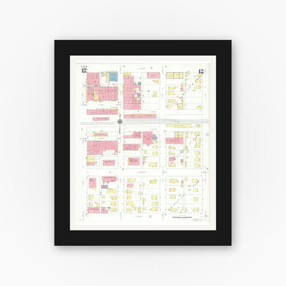 Old map wall art mockup — black gallery frame with white mat — Sanborn Fire Insurance Map from Herrin, Williamson County, Illinois (1941), Sheet #0012