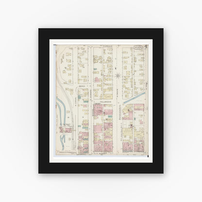 Old map wall art mockup — black gallery frame with white mat — Sanborn Fire Insurance Map from Akron, Summit County, Ohio (1886), Sheet #0004