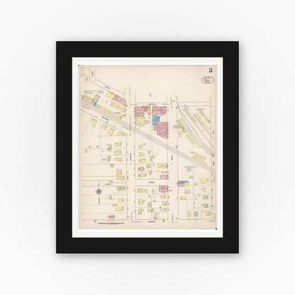 Old map wall art mockup — black gallery frame with white mat — Sanborn Fire Insurance Map from Holly, Oakland County, Michigan (1921), Sheet #0003