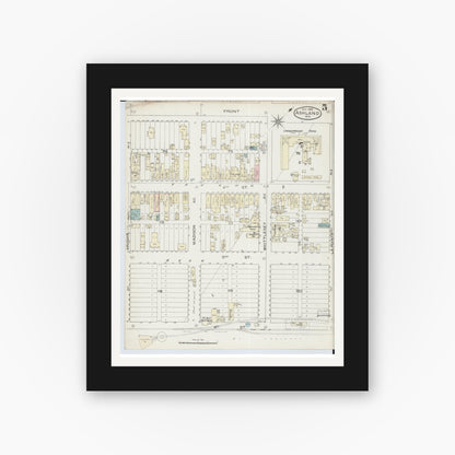 Old map wall art mockup — black gallery frame with white mat — Sanborn Fire Insurance Map from Ashland, Ashland County, Wisconsin (1886), Sheet #0005