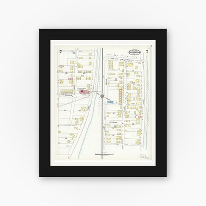 Old map wall art mockup — black gallery frame with white mat — Sanborn Fire Insurance Map from Brackenridge, Allegheny County, Pennsylvania (1924), Sheet #0007