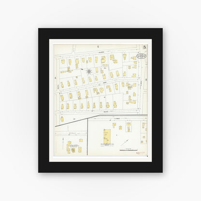 Old map wall art mockup — black gallery frame with white mat — Sanborn Fire Insurance Map from Westboro, Worcester County, Massachusetts (1904), Sheet #0005