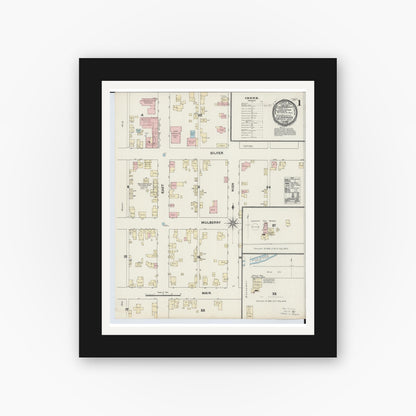 Old map wall art mockup — black gallery frame with white mat — Sanborn Fire Insurance Map from Lebanon, Warren County, Ohio (1890) - Complete Map Set