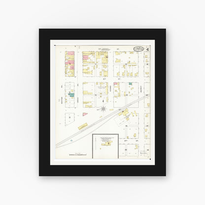 Old map wall art mockup — black gallery frame with white mat — Sanborn Fire Insurance Map from Corning, Adams County, Iowa (1893), Sheet #0004