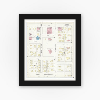 Old map wall art mockup — black gallery frame with white mat — Sanborn Fire Insurance Map from Rochester, Olmsted County, Minnesota (1914), Sheet #0007