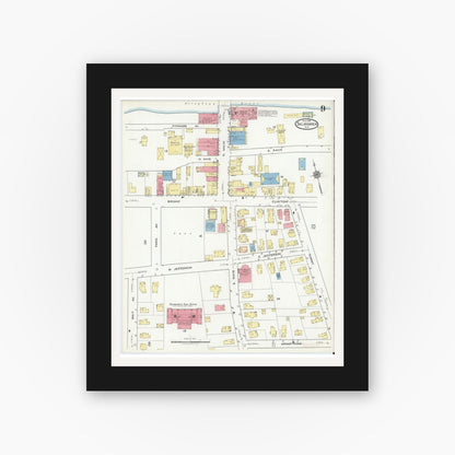 Old map wall art mockup — black gallery frame with white mat — Sanborn Fire Insurance Map from Salamanca, Cattaraugus County, New York (1918), Sheet #0009