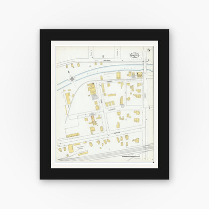 Old map wall art mockup — black gallery frame with white mat — Sanborn Fire Insurance Map from Canastota, Madison County, New York (1900), Sheet #0005