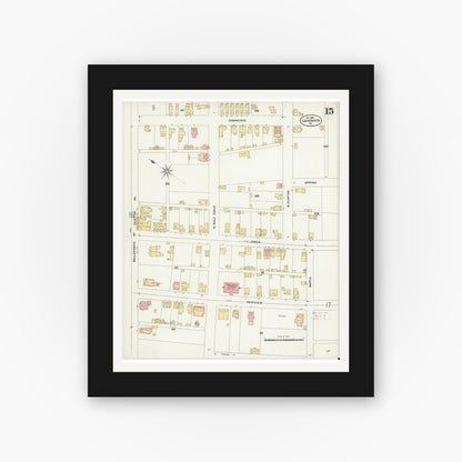 Old map wall art mockup — black gallery frame with white mat — Sanborn Fire Insurance Map from Lock Haven, Clinton County, Pennsylvania (1906), Sheet #0015