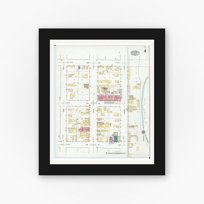 Old map wall art mockup — black gallery frame with white mat — Sanborn Fire Insurance Map from Evart, Osceola County, Michigan (1920), Sheet #0004