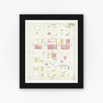 Old map wall art mockup — black gallery frame with white mat — Sanborn Fire Insurance Map from Madison, Madison County, Florida (1903), Sheet #0004